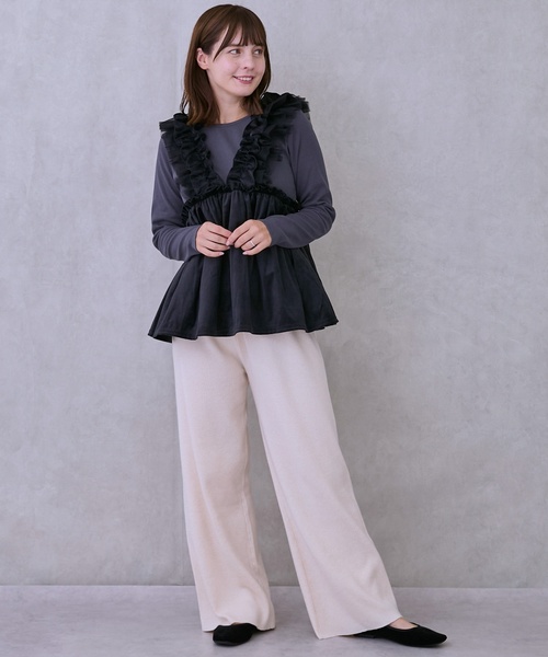 petit main LIEN（プティマインリアン）の「【親子リンク】ドッキングフリルチュニック（シャツ/ブラウス・レディース・ブラック/ピンク・F）」の4枚目の写真