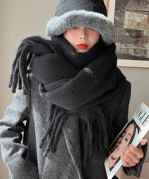 セール】カラーアソートビッグストール/マフラー/フリンジ ボリューム