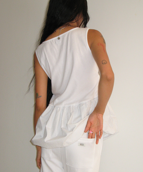 RONRON（ロンロン）の「PUMPKIN LAYERED SLEEVELESS WHITE DOT（Tシャツ/カットソー・レディース・その他・FREE）」の4枚目の写真