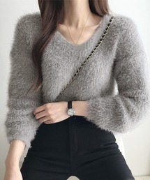 モヘアニット」に該当するニット/セーター（グレー/灰色系・Vネック