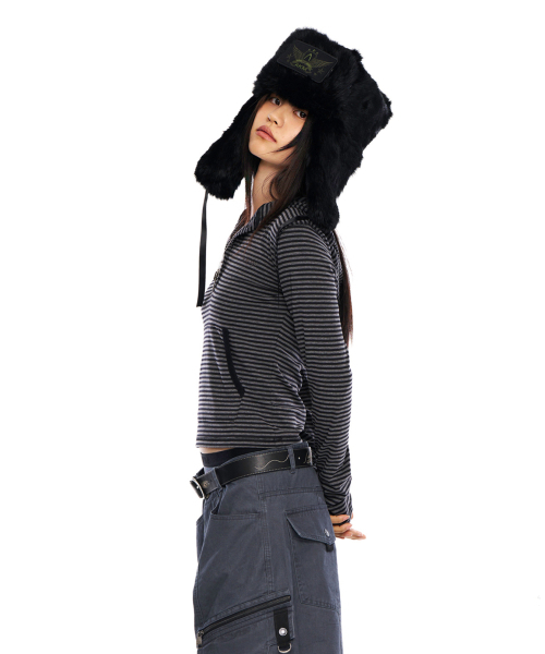 AAKAM(アーカム)の「Striped Button Hoodie (Black)(パーカー・レディース・その他・2/1)」の7枚目の写真
