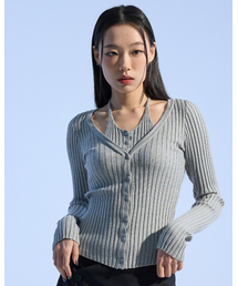 Rib Button-Up Cardigan (GRAY)