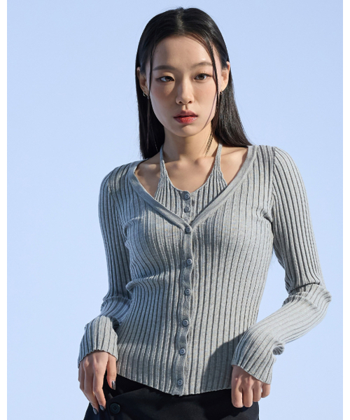 MOAA(モア)の「Rib Button-Up Cardigan (GRAY)(カーディガン/ボレロ・レディース・その他・SMALL/MEDIUM)」の1枚目の写真