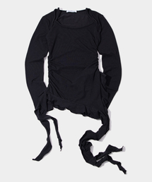 サイドシェアリングフリルノースリーブレイヤードスリムフィットロングスリーブレス [ブラック]