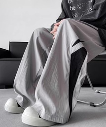 サイド配色デザインナイロンワイドパンツ