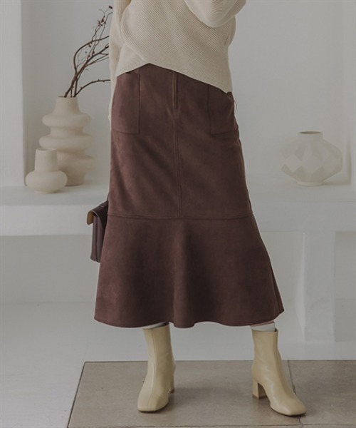 Petitjo（プッチージョ）の「小さいサイズ　パッチポケットスエード調スカート　低身長さん・小柄女性（スカート・レディース・ブラウン/ライトグレー・PS/PSS/PL/PM）」の2枚目の写真