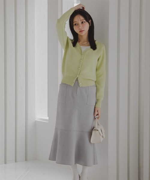 Petitjo（プッチージョ）の「小さいサイズ　パッチポケットスエード調スカート　低身長さん・小柄女性（スカート・レディース・ブラウン/ライトグレー・PS/PSS/PL/PM）」の3枚目の写真