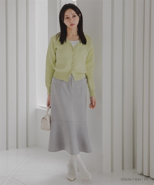 Petitjo（プッチージョ）の「小さいサイズ　パッチポケットスエード調スカート　低身長さん・小柄女性（スカート・レディース・ブラウン/ライトグレー・PS/PSS/PL/PM）」の4枚目の写真