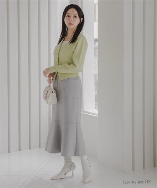 Petitjo（プッチージョ）の「小さいサイズ　パッチポケットスエード調スカート　低身長さん・小柄女性（スカート・レディース・ブラウン/ライトグレー・PS/PSS/PL/PM）」の5枚目の写真