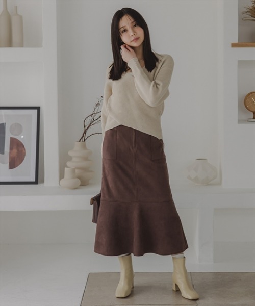 Petitjo（プッチージョ）の「小さいサイズ　パッチポケットスエード調スカート　低身長さん・小柄女性（スカート・レディース・ブラウン/ライトグレー・PS/PSS/PL/PM）」の11枚目の写真