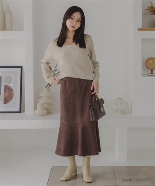 Petitjo（プッチージョ）の「小さいサイズ　パッチポケットスエード調スカート　低身長さん・小柄女性（スカート・レディース・ブラウン/ライトグレー・PS/PSS/PL/PM）」の12枚目の写真