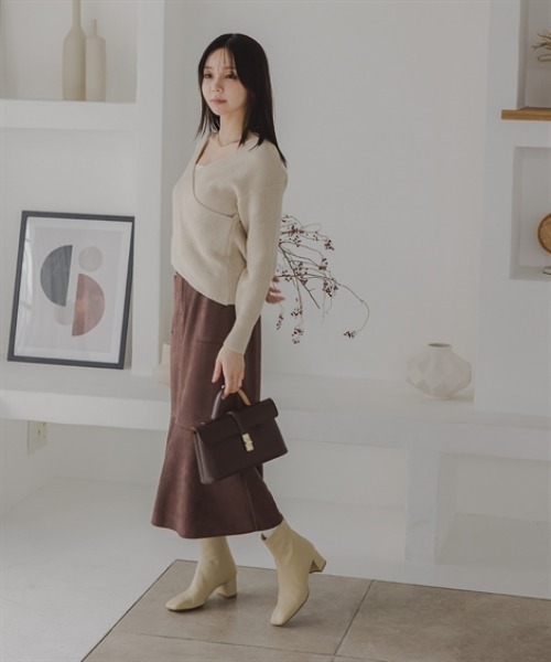 Petitjo（プッチージョ）の「小さいサイズ　パッチポケットスエード調スカート　低身長さん・小柄女性（スカート・レディース・ブラウン/ライトグレー・PS/PSS/PL/PM）」の13枚目の写真