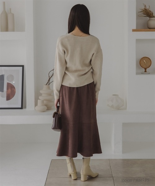 Petitjo（プッチージョ）の「小さいサイズ　パッチポケットスエード調スカート　低身長さん・小柄女性（スカート・レディース・ブラウン/ライトグレー・PS/PSS/PL/PM）」の14枚目の写真