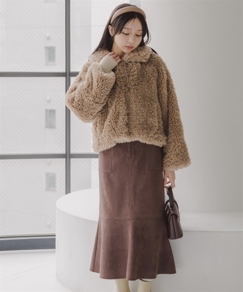 Petitjo（プッチージョ）の「小さいサイズ　パッチポケットスエード調スカート　低身長さん・小柄女性（スカート・レディース・ブラウン/ライトグレー・PS/PSS/PL/PM）」の17枚目の写真