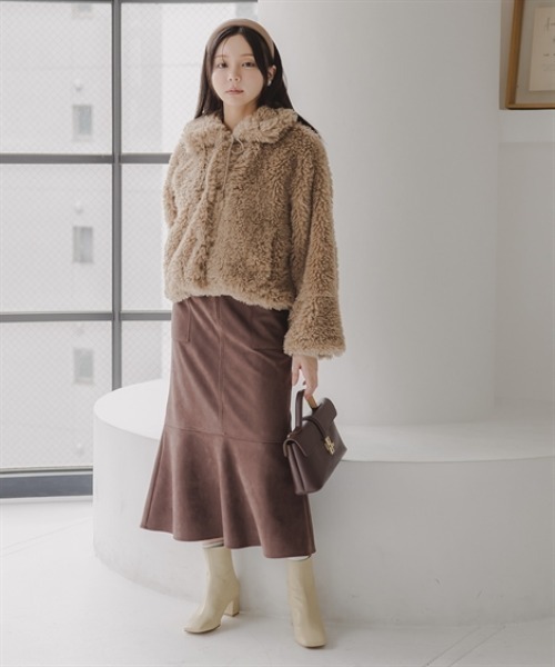 Petitjo（プッチージョ）の「小さいサイズ　パッチポケットスエード調スカート　低身長さん・小柄女性（スカート・レディース・ブラウン/ライトグレー・PS/PSS/PL/PM）」の19枚目の写真