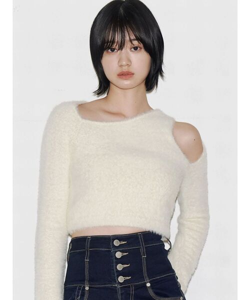 EMODA（エモダ）の「シャギースキンラインニット（ニット/セーター・レディース・ブラック/アイボリー/グレー・FREE）」の2枚目の写真