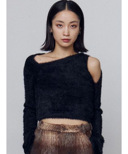 EMODA（エモダ）の「シャギースキンラインニット（ニット/セーター・レディース・ブラック/アイボリー/グレー・FREE）」の4枚目の写真