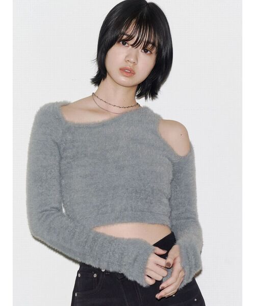 EMODA（エモダ）の「シャギースキンラインニット（ニット/セーター・レディース・ブラック/アイボリー/グレー・FREE）」の9枚目の写真