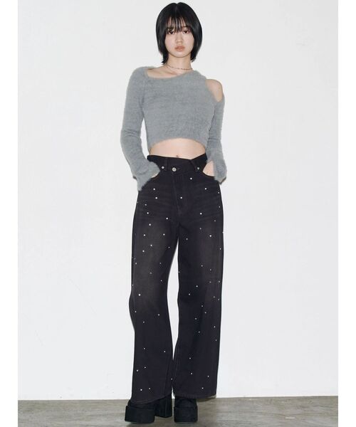 EMODA（エモダ）の「シャギースキンラインニット（ニット/セーター・レディース・ブラック/アイボリー/グレー・FREE）」の12枚目の写真