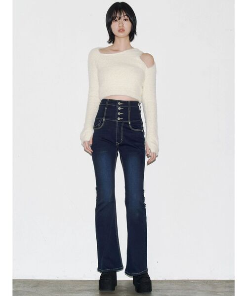 EMODA（エモダ）の「シャギースキンラインニット（ニット/セーター・レディース・ブラック/アイボリー/グレー・FREE）」の17枚目の写真