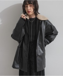 ボア付きフェイクレザーカバーオール