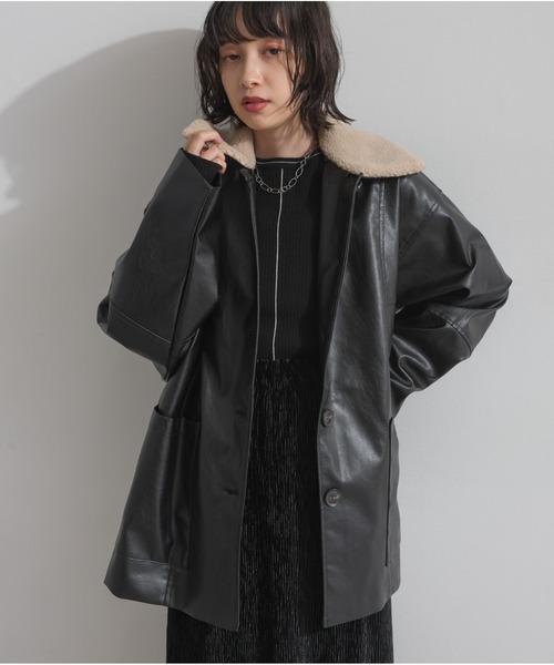 OandI（オーアンドアイ）の「ボア付きフェイクレザーカバーオール（その他アウター・レディース・ブラウン/ブラック・FREE）」の2枚目の写真