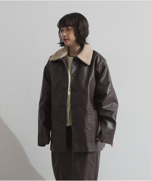 OandI（オーアンドアイ）の「ボア付きフェイクレザーカバーオール（その他アウター・レディース・ブラウン/ブラック・FREE）」の19枚目の写真