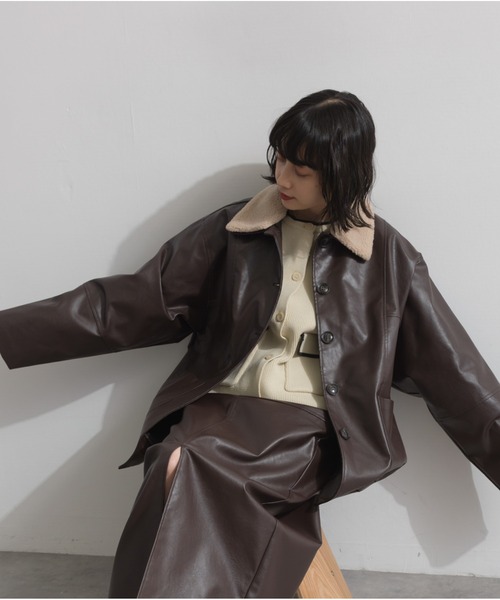 OandI（オーアンドアイ）の「ボア付きフェイクレザーカバーオール（その他アウター・レディース・ブラウン/ブラック・FREE）」の17枚目の写真