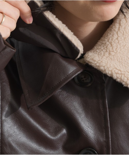 OandI（オーアンドアイ）の「ボア付きフェイクレザーカバーオール（その他アウター・レディース・ブラウン/ブラック・FREE）」の13枚目の写真