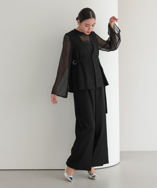 TOKYO OFFICA(トーキョーオフィカ)の「入学式 卒業式 結婚式 二次会対応 オールインワン パンツ セットアップ ジレ レイヤード シアースリーブ サイドベルト ウエストマーク きれいめ 体型カバー セレモニー フォーマル 入学式 卒業式 結婚式 二次会対応 ドレス スーツ(スーツセット・レディース・ブラウン/ベージュ/ブラック・M/L)」の9枚目の写真