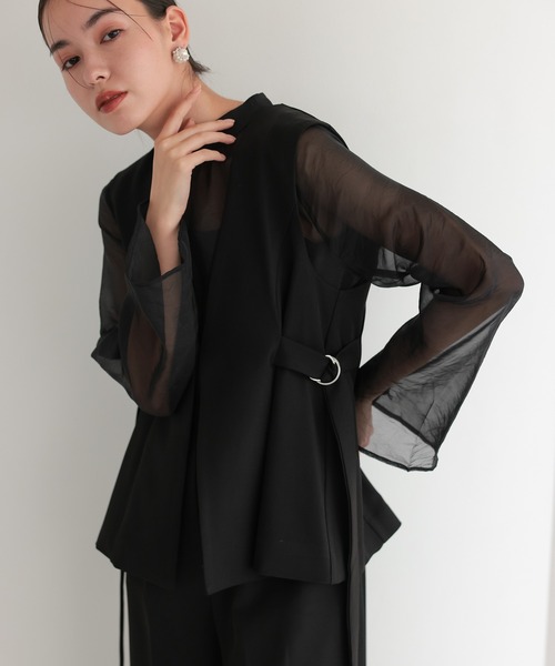 TOKYO OFFICA(トーキョーオフィカ)の「入学式 卒業式 結婚式 二次会対応 オールインワン パンツ セットアップ ジレ レイヤード シアースリーブ サイドベルト ウエストマーク きれいめ 体型カバー セレモニー フォーマル 入学式 卒業式 結婚式 二次会対応 ドレス スーツ(スーツセット・レディース・ブラウン/ベージュ/ブラック・M/L)」の4枚目の写真