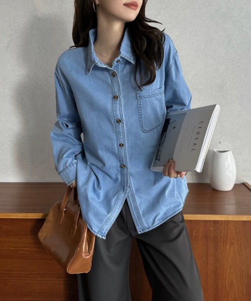 Eclat one(エクラワン)の「【Eclat one】オーバーサイズ デニムシャツ(シャツ/ブラウス・レディース・ライトブルー/ブルー・M)」の1枚目の写真