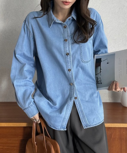 Eclat one(エクラワン)の「【Eclat one】オーバーサイズ デニムシャツ(シャツ/ブラウス・レディース・ライトブルー/ブルー・M)」の3枚目の写真