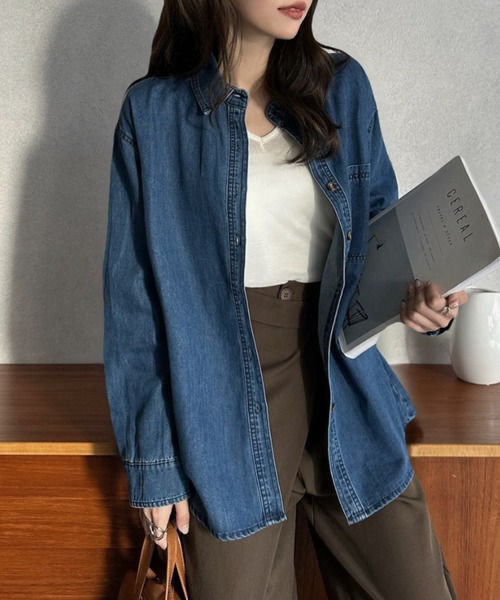 Eclat one(エクラワン)の「【Eclat one】オーバーサイズ デニムシャツ(シャツ/ブラウス・レディース・ライトブルー/ブルー・M)」の13枚目の写真
