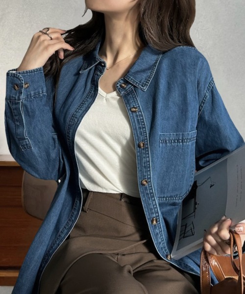 Eclat one(エクラワン)の「【Eclat one】オーバーサイズ デニムシャツ(シャツ/ブラウス・レディース・ライトブルー/ブルー・M)」の9枚目の写真