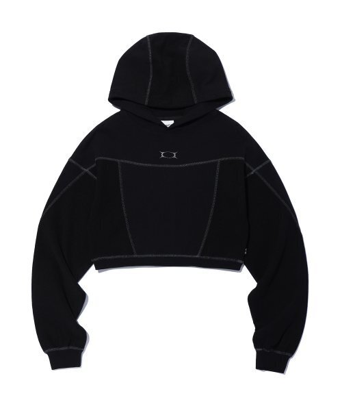 CROP INCISION HOODIE BLACK