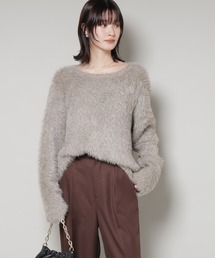 ミックスシャギーボートネックワイドニット