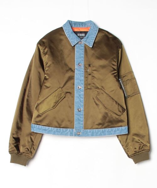 DOUBLE STANDARD CLOTHING(ダブルスタンダードクロージング)の「ナイロンサテン×13oz デニム MA-1ジャケット(MA-1・レディース・カーキ・FREE)」の18枚目の写真
