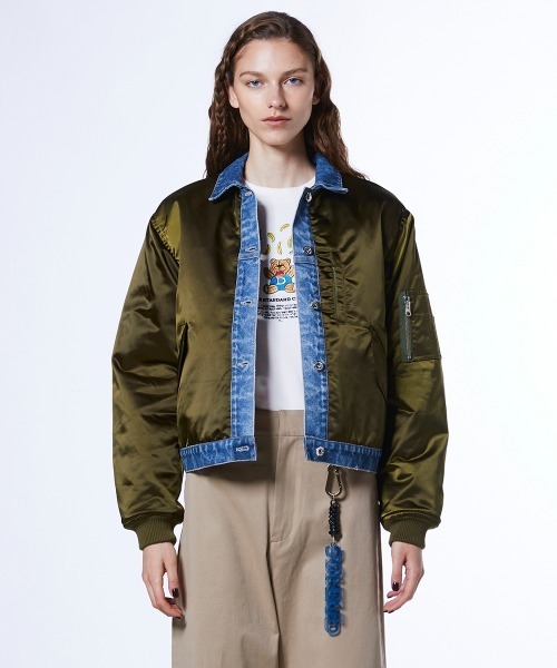 DOUBLE STANDARD CLOTHING(ダブルスタンダードクロージング)の「ナイロンサテン×13oz デニム MA-1ジャケット(MA-1・レディース・カーキ・FREE)」の4枚目の写真