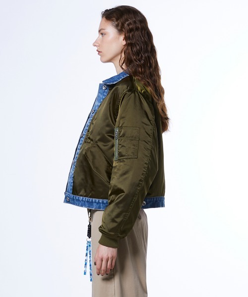 DOUBLE STANDARD CLOTHING(ダブルスタンダードクロージング)の「ナイロンサテン×13oz デニム MA-1ジャケット(MA-1・レディース・カーキ・FREE)」の5枚目の写真