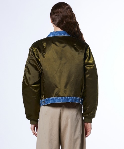 DOUBLE STANDARD CLOTHING(ダブルスタンダードクロージング)の「ナイロンサテン×13oz デニム MA-1ジャケット(MA-1・レディース・カーキ・FREE)」の6枚目の写真