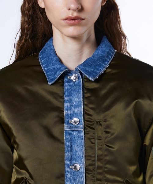 DOUBLE STANDARD CLOTHING(ダブルスタンダードクロージング)の「ナイロンサテン×13oz デニム MA-1ジャケット(MA-1・レディース・カーキ・FREE)」の7枚目の写真