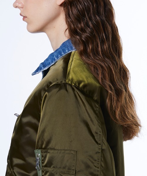 DOUBLE STANDARD CLOTHING(ダブルスタンダードクロージング)の「ナイロンサテン×13oz デニム MA-1ジャケット(MA-1・レディース・カーキ・FREE)」の11枚目の写真