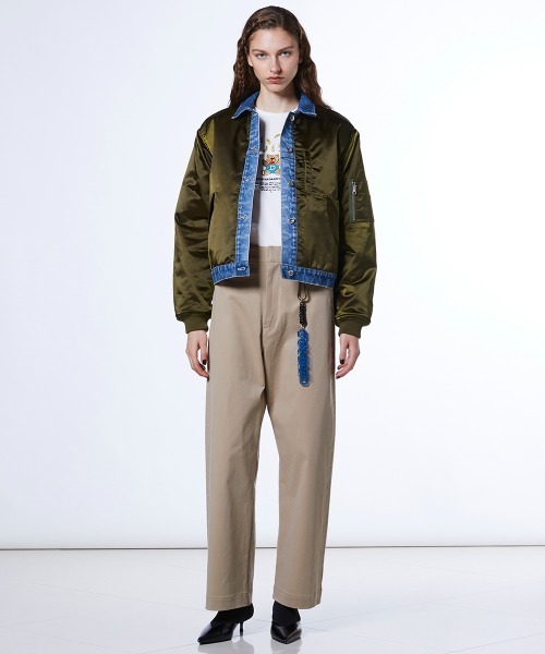 DOUBLE STANDARD CLOTHING(ダブルスタンダードクロージング)の「ナイロンサテン×13oz デニム MA-1ジャケット(MA-1・レディース・カーキ・FREE)」の16枚目の写真