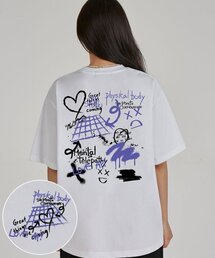 バックアストラルグラフィティラウンドネック15番手綿半袖Tシャツ_ホワイト