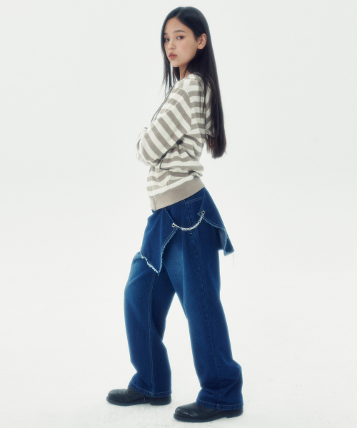 runningHIGH（ランニングハイ）の「スカートレイヤードデニムパンツ[ブルー]（デニムパンツ・レディース・その他・SMALL/MEDIUM）」の3枚目の写真