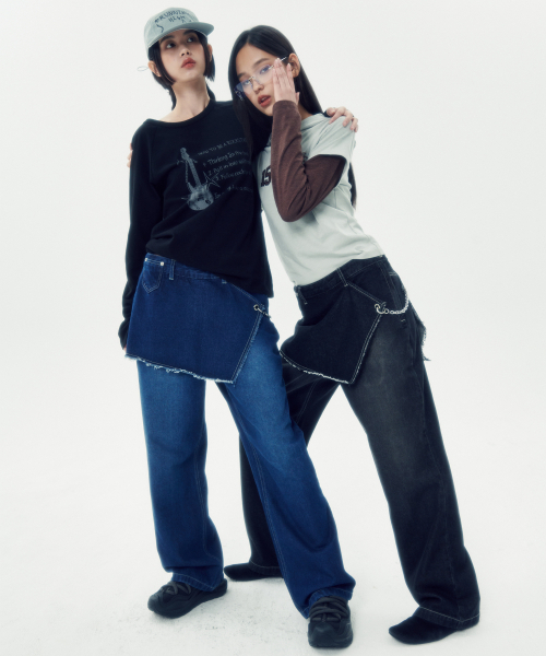runningHIGH（ランニングハイ）の「スカートレイヤードデニムパンツ[ブルー]（デニムパンツ・レディース・その他・SMALL/MEDIUM）」の4枚目の写真