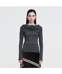 Cowl Neck Soft Slim Hoodie _ CHARCOAL