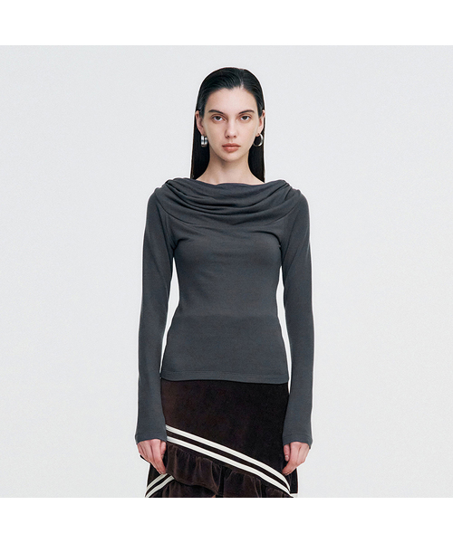KIMZISU(キムジス)の「Cowl Neck Soft Slim Hoodie _ CHARCOAL(パーカー・レディース・その他・OS)」の1枚目の写真