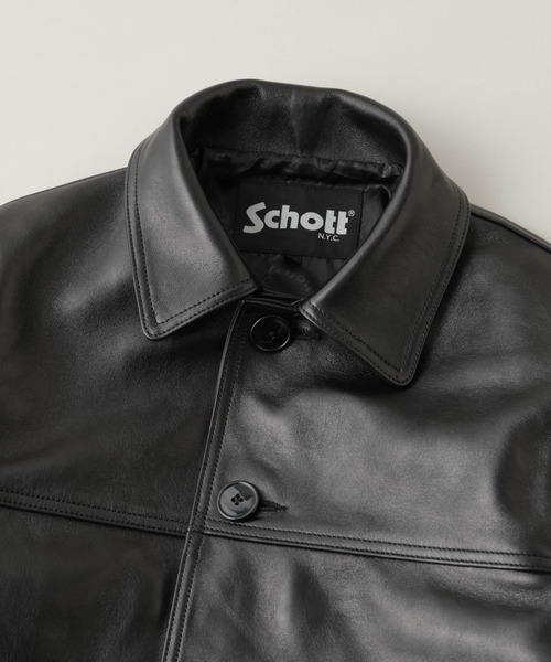 NANO universe（ナノユニバース）の「Schott/別注 LEATHER CAR COAT（ライダースジャケット・メンズ・ブラック・L/M/S）」の3枚目の写真